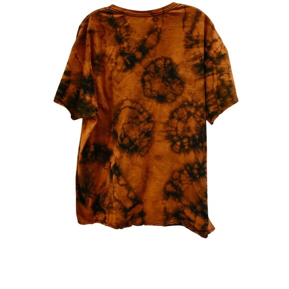Men's Fruit of the Loom Black & Brown Custom Bleach Dye Front Pocket T-shirt 2XL - Picture 2 of 4